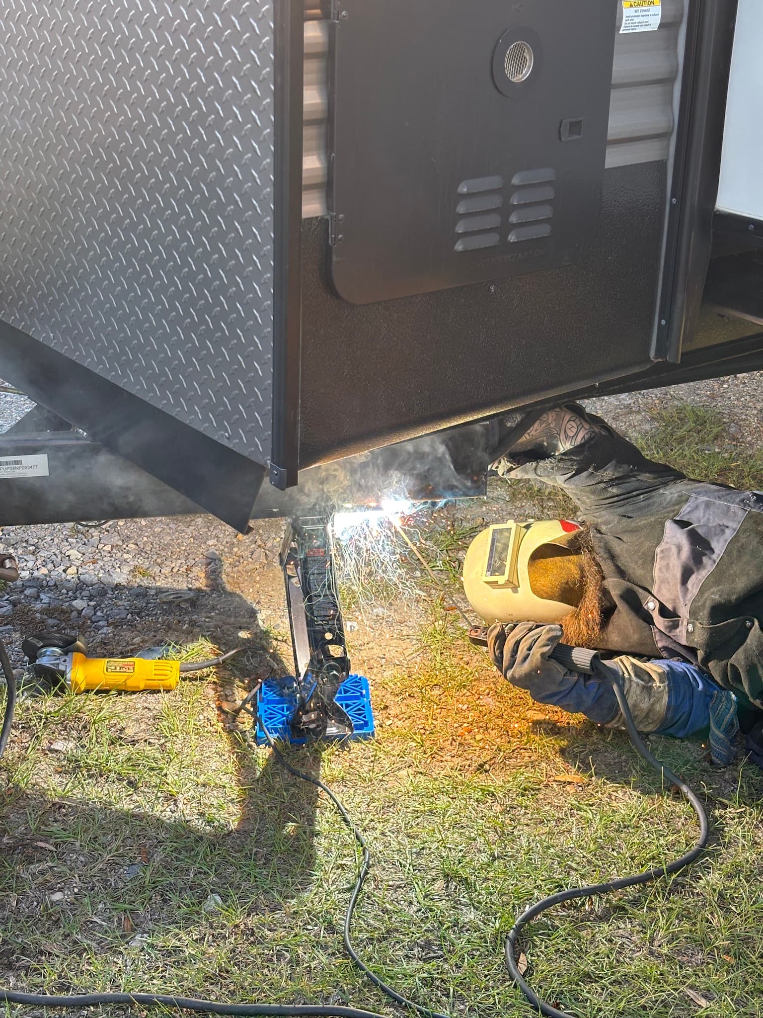 RV trailer jack installation welding